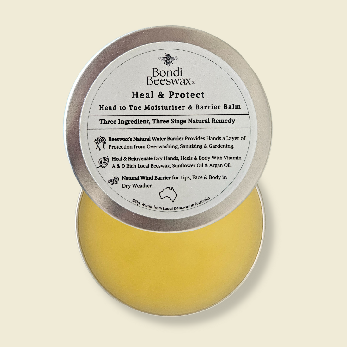 Bondi Beeswax - Heal & Protect Silver Head to Toe Natural Moisturiser & Barrier Balm 100g