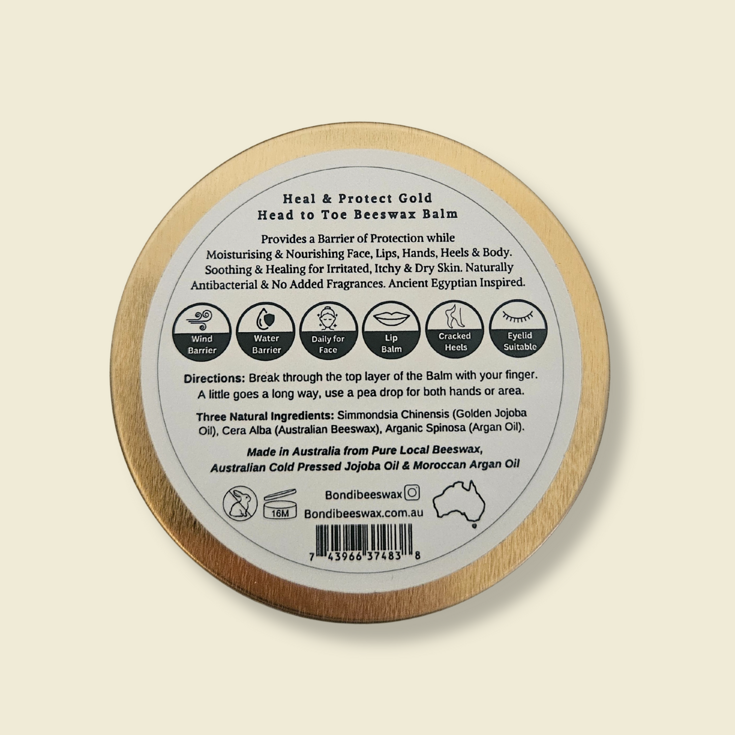 Bondi Beeswax - Heal & Protect Gold Head to Toe Natural Moisturiser & Barrier Balm 100g